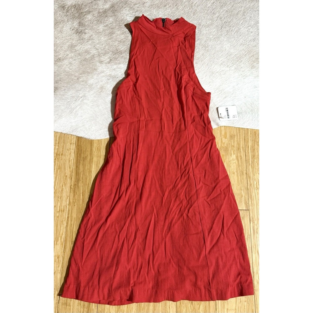 NEW FREE PEOPLE Red Orange Kitty Kat Back CutOut High Neck Aline Dress SIZE XS - Picture 6 of 9